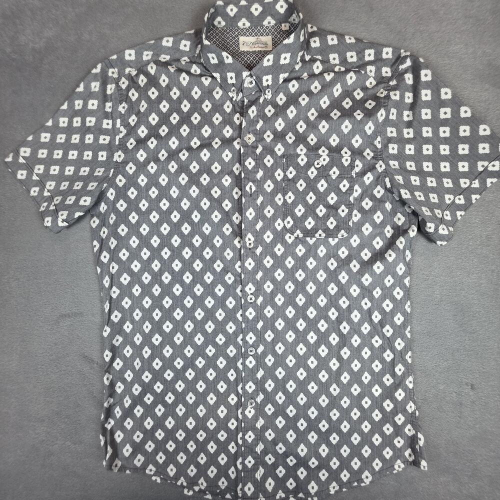 7 Diamonds Mens Medium Gray Geometric Print Button Down Short Sleeve Shirt